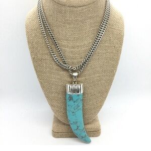 JENNY BIRD TURQUOISE LUCITE HORN TUSK SILVER TONE CURB CHAIN NECKLACE